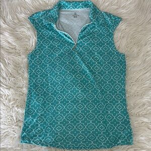 Emerald Blue Sleeveless Fitted Polo Blouse